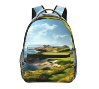 Anceky Mochila informal para portátil de 15,6 pulgadas con diseño de castillo cerca del lago y piedras, ideal para mujeres y hombres, ideal para llevar en el campo de golf junto al mar.