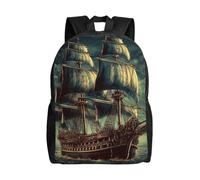 Anceky Mochila náutica vintage con diseño de barco pirata, impermeable, ligera y casual, ideal para viajes y para portátil, para hombres y mujeres.