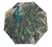Anceky Paraguas plegable pequeño con estampado de pavo real, resistente al viento, ligero, compacto y apto para el bolsillo.