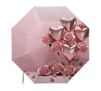 Anceky Pink Rose Balloon Heart Water Repellent Compact UmbrellaOne-Click Automatic Open And Close And PortableTravel Umbrella Can Be Placed in A Briefcase, Backpack, Suitcase.