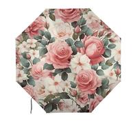 Anceky Pink Rose Floral Water Repellent Compact UmbrellaOne-Click Automatic Open And Close And PortableTravel Umbrella Can Be Placed in A Briefcase, Backpack, Suitcase.