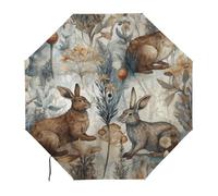 Anceky Plant And Bunny Pattern Water Repellent Compact UmbrellaOne-Click Automatic Open And Close And PortableTravel Umbrella Can Be Placed in A Briefcase, Backpack, Suitcase.