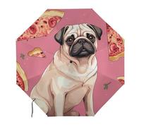 Anceky Pug Pizza Pink Water Repellent Compact UmbrellaOne-Click Automatic Open And Close And PortableTravel Umbrella Can Be Placed in A Briefcase, Backpack, Suitcase.