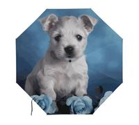 Anceky Puppy Blue Rose Water Repellent Compact UmbrellaOne-Click Automatic Open And Close And PortableTravel Umbrella Can Be Placed in A Briefcase, Backpack, Suitcase.