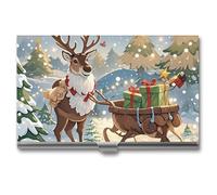 Anceky Tarjetero Delgado con diseño de Reno Que Entrega Regalos navideños, con Nombre, para Tarjetas de crédito y DNI, para Hombres y Mujeres.