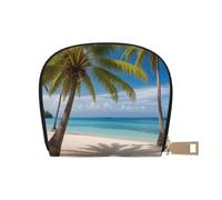 Anceky Tarjetero semicircular de Cuero con Estampado de Palmeras y Arena de playatarjetero para Colocar Varias