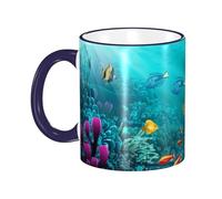 Anceky Taza de café con diseño de marina y peces tropicales, de cerámica con asa, para té, para mujeres y hombres