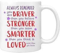 Anceky Taza de café Recuerda que eres valiente, más valiente de lo que crees, inspiradora para esposa, ella, niña, hermana, mamá, mujer, novia, cumpleaños, taza de té blanca de 11 oz
