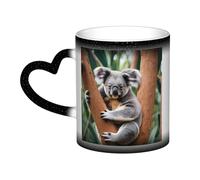 Anceky Taza de cerámica con estampado de koala abrazando un árbol que cambia de color, taza de café mágica personalizada, taza de té