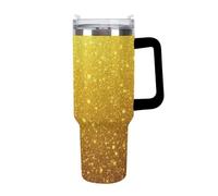 Anceky Taza térmica de acero inoxidable para mujer, portátil, para viaje, coche, con pajita, para casa y oficina, con un bonito diseño de destellos dorados.