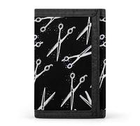 Anceky Tijeras de peluquería sin Costuras en Negro, Cartera Triple, Elegante Monedero con Llavero, Tarjetero para Tarjetas de crédito, Recibos, facturas, para Mujeres y Hombres, 12,7 x 8,4 x 0,5 cm