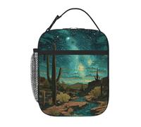 Anceky Un cielo nocturno lleno de estrellas, cactus salpicando un paisaje desértico árido. Lonchera reutilizable con aislamiento térmico para la oficina, el trabajo, picnics, camping y playa.