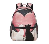 Anceky Un gato negro y un gato blanco sentados juntos frente a un gran corazón rosa pintado Mochila Mochilas de viaje Mochila para portátil Mochila informal para el día a día para hombres y mujeres