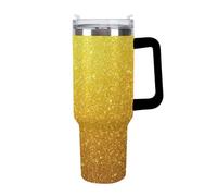 Anceky Vaso grande de viaje con hielo, bonito vaso para coche, taza térmica unisex de acero inoxidable al vacío con pajita para casa y oficina, con un bonito diseño de destellos dorados.