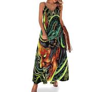Anceky Vestido Largo Maxi Informal para Mujer, con Tirantes Finos Ajustables y Cuello en V, Estilo Diablo, Serpiente, Demonio japonés.