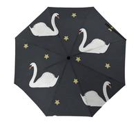Anceky white swans on a black starry background Small Strong But Light Portable And Folding Rain Umbrella for Rain Windproof, Durable Premium Grip