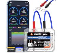 ANCEL BM200Blue Monitor de Batería Bluetooth 4.2, 12V Probador de Batería de Coche, Prueba de Batería para Baterías de Litio y Plomo-ácido con Alarma de Prueba de Carga de Arranque Registro de Voltaje