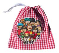 Ancestrad Bolsa para Merienda o Almuerzo Infantil | Mochila de cuerdas Porta Comida para Niños y Niñas | Estampado Cabezudos Fiestas del Pilar Zaragoza (Rojo)
