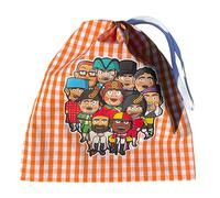 Ancestrad Bolsa para Merienda o Almuerzo Infantil | Mochila de cuerdas Porta Comida para Niños y Niñas | Estampado Cabezudos Fiestas del Pilar Zaragoza (Naranja)