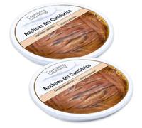 Anchoas de Santoña | Anchoas del Cantábrico en Aceite | 64 Lomos Filetes Artesanales Premium | Anchoa Gourmet (500gr) en pandereta | Sabor Intenso Ligero en Sal | Elaborado por Casa Santoña