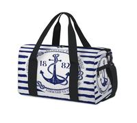 Anchor - Bolsa deportiva a rayas azules y blancas, para fin de semana, para pasar la noche, viajes, gimnasio, para niños, niñas, niños, mujeres y hombres