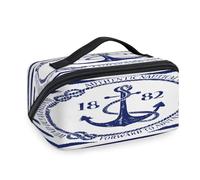 Anchor - Bolsas de maquillaje de viaje a rayas para mujeres, hombres, niñas y niños, bolsa de lavado a rayas azules y blancas, bolsa de aseo portátil, organizador de artículos de tocador