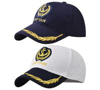 Anchor - Gorra de capitán bordada, gorra de béisbol ajustable para yate náutico, azul marino, marinero, camionero, Blanco & Azul marino, 2-8