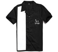 Anchor MSJ Ropa masculina de los años 50 para hombre, camisas de algodón de manga corta vintage de los años cincuenta bolos casuales camisas abotonadas, Negro, L