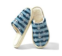 Anchor - Pantuflas para mujer, diseño de ancla oceánica, a rayas, espuma viscoelástica, multicolor, 40/40.5 EU