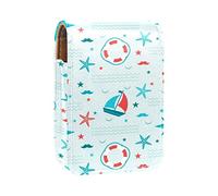 Anchor Ship and Starfish - Estuche portátil para pintalabios para viajes, mini caja de almacenamiento de lápiz labial con espejo para mujeres y mujeres, bolsa de cosméticos de cuero, Varios colores, 9.5x2x7 cm/3.7x0.8x2.7 in