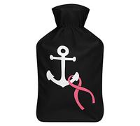Anchor with Breast Cancer Ribbon Rubber Water Bottle with Soft Plush Cover Injection Hot Water Bag for Winter Hand Feet Cold Protection 1000 ML