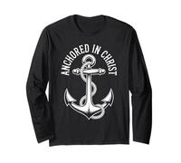 Anchored In Christ Religious Christian Faith Hombres Mujeres Manga Larga