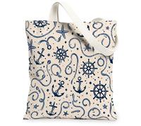 Anchors - Bolsa de lona para mujer, diseño náutico, diseño de estrella de mar, color azul marino, lavable, reutilizable, para uso diario, ideas para viajes de compras, oficina, biblioteca, casual, 13