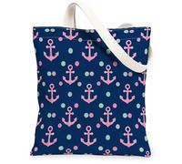 Anchors - Bolsa de lona para mujer, diseño náutico, lúdico, con lunares, náutico, verano, azul marino, lavable, reutilizable, estética, B, Azul marino, 13x15 Inch