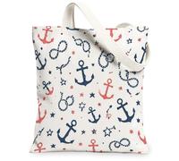 Anchors - Bolsa de lona para mujer, náutica, casual, estrella, infinito, verano, azul marino, lavable, reutilizable, bolsas de comestibles, ideas para el viaje, Azul marino, 13x15 Inch