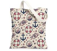 Anchors - Bolsa de lona para mujer, náutica, vintage, flotador, estrella, verano, azul marino, lavable, reutilizable, ideas para compras, viajes, oficina, biblioteca, casual, 13 x 15 pulgadas