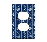 Anchors - Cubiertas de toma dúplex para pared, diseño náutico de rueda marítima, estrella de verano, color azul marino, de plástico, tamaño estándar, placas faciales para enchufes eléctricos para