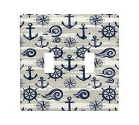 Anchors - Placa de cubierta doble para interruptor de luz, diseño náutico de rueda marina, de plástico, tamaño estándar, para dormitorio, baño, cocina, entrada, decoración