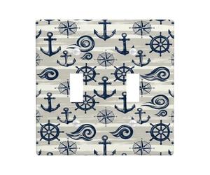 Anchors - Placa de cubierta doble para interruptor de luz, diseño náutico de rueda marina, de plástico, tamaño estándar, para dormitorio, baño, cocina, entrada, decoración