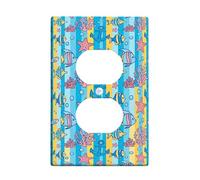Anchors - Placa de pared dúplex con diseño de pez náutico, estrella de mar, color azul verano, tamaño estándar, placas de pared para tomas de corriente para dormitorio, baño, cocina, decoración de