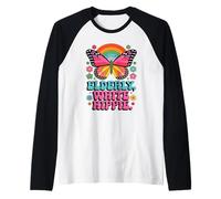 Anciano Blanco Hippie Retro Vibe Mariposa Vintage 70s Groovy Camiseta Manga Raglan