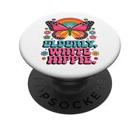 Anciano Blanco Hippie Retro Vibe Mariposa Vintage 70s Groovy PopSockets PopGrip Adhesivo