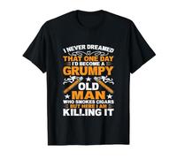 Anciano gruñón Que Fuma cigarros Divertido Fumador de Puros Camiseta gráfica económica, Hombre, Negro, XL