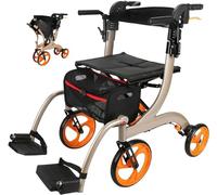 Ancianos Rollator Walker Con Asiento, 2 En 1 Rollator Walker Silla De Ruedas Combo, Silla De Ruedas Plegable De Transporte Con Reposapiés De Freno, 220lbs Capacidad De Peso (Color : Gold)