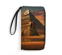 Ancient Egypt Secrets - Cartera larga de piel con diseño de esfinge de pirámide para hombres y mujeres con cordón