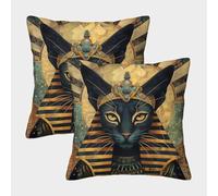 Ancient Gato Faraón Cuadrada Funda De Cojín De Sofá 2 Paquetes Estilo de Arte Egipcio con Patrón Adecuada para Cama,hogar,automóvil,Interior Y Exterior 45x45cm