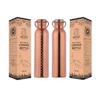 Ancient Impex - Juego de Botellas de Agua sin Costuras, 1000 ml (33.81 onzas líquidas) | Juego de Botella de Agua de Cobre Martillado con asa
