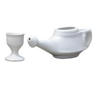 Ancient Impex - Olla de cerámica con taza de cerámica complementaria para lavado de ojos y 5 bolsitas de sal Neti, color blanco