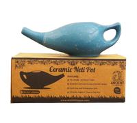 Ancient IMPEX - Olla Neti de cerámica de 7.6 onzas líquidas, acabado azul mate, hecha a mano, duradera y apta para lavavajillas, herramienta de limpieza nasal natural y alivio de los senos nasales