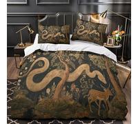 Ancient Murals, A Big Snake and A Little Deer in The Forest Juego De Cama 3 Piezas,3D Impresión,Microfibra Funda Nórdica Funda De Almohada para Niñas Y Niños Super King（260x220cm）